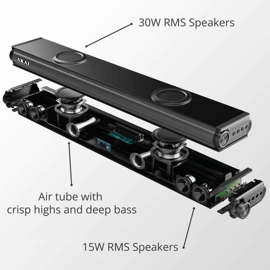 AKAI ASB-29 - barra de sonido con subwoofer activo 120W/230V + mando a distancia