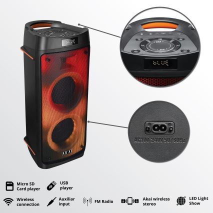 AKAI PARTY BOX 810 - Altavoz inalámbrico 65W/230V 5000 mAh + mando a distancia