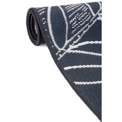 Alfombra de exterior JUNGLE 160x220 cm negro/blanco/estampado de hojas