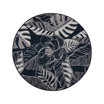 Alfombra exterior JUNGLE 135 cm negro/blanco/estampado de hojas