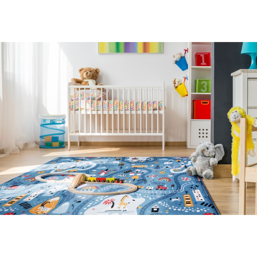 Alfombra infantil STELLA STREETS 100x150 cm azul/ciudad