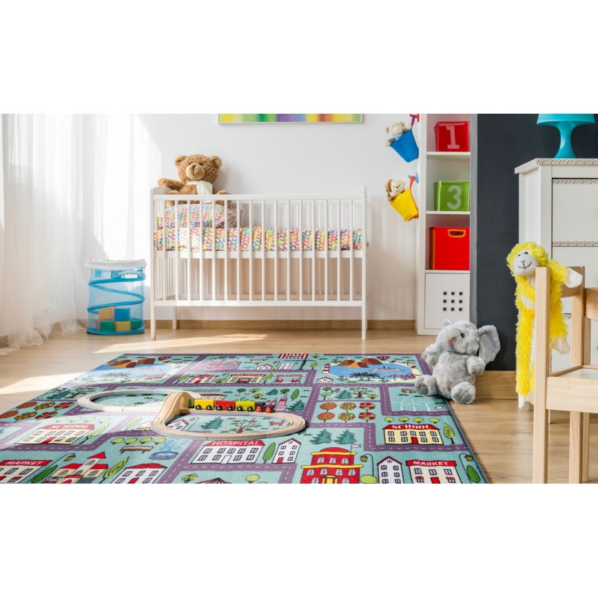 Alfombra infantil STELLA STREETS 100x150 cm turquesa/ciudad