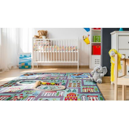 Alfombra infantil STELLA STREETS 80x100 cm turquesa/ciudad