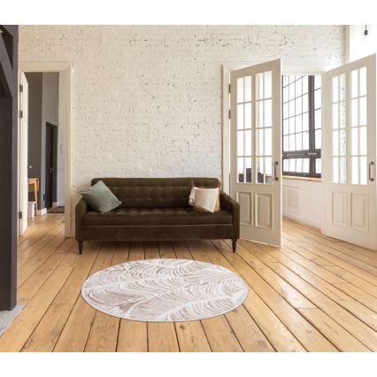 Alfombra SALAMANCA 100 cm beige/blanco con motivo de hojas