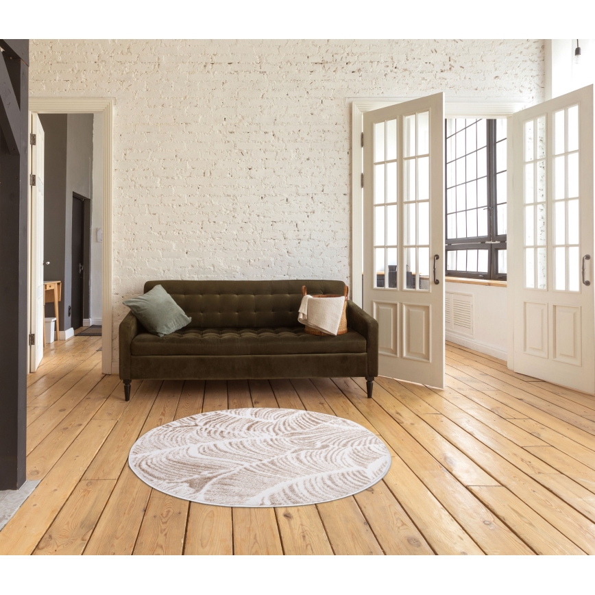 Alfombra SALAMANCA 100 cm beige/blanco con motivo de hojas