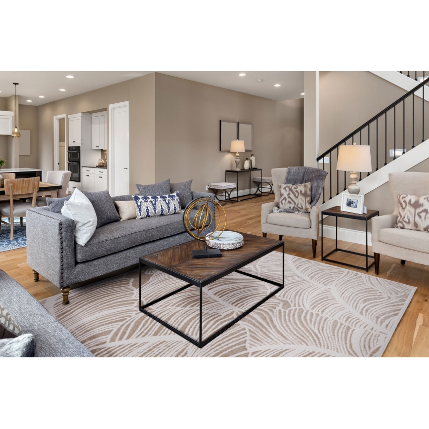 Alfombra SALAMANCA 120x170 cm beige/blanca con estampado de hojas