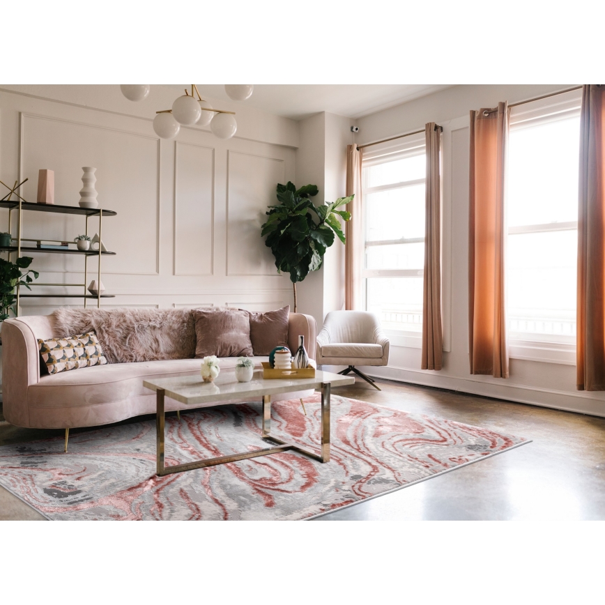 Alfombra STONE 160 x 220 cm rosa/gris