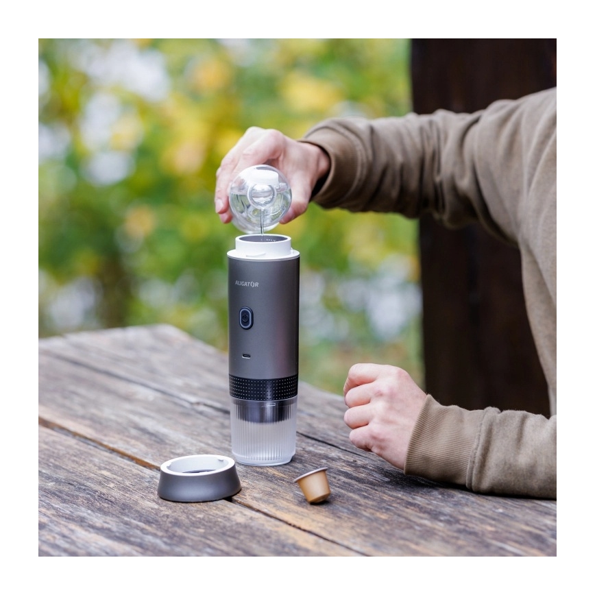 Aligator ACM002 - Cafetera portátil recargable PortaCaffé 3 en 1 72W/7500 mAh gris