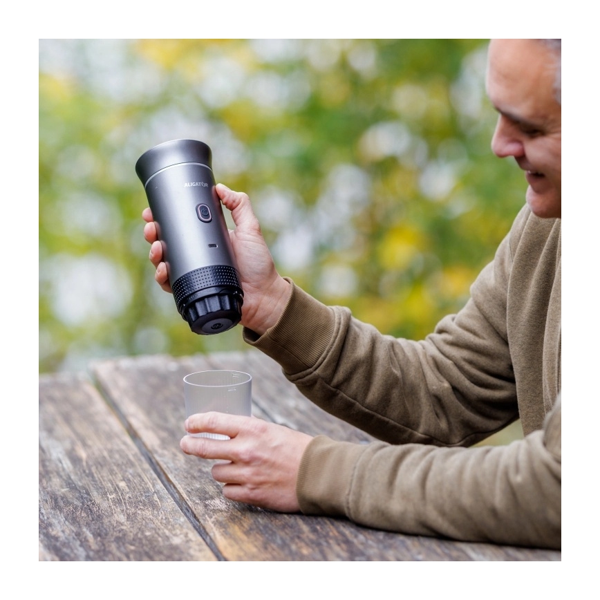 Aligator ACM002 - Cafetera portátil recargable PortaCaffé 3 en 1 72W/7500 mAh gris