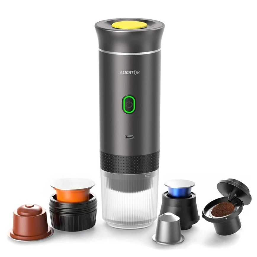 Aligator ACM002 - Cafetera portátil recargable PortaCaffé 3 en 1 72W/7500 mAh gris