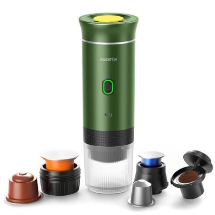 Aligator ACM003 - Cafetera portátil recargable de viaje PortaCaffé 3 en 1 72W/7500 mAh verde