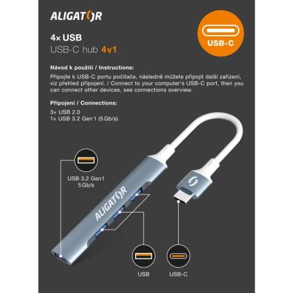 Aligator AHUB002 - concentrador USB-C 4 en 1