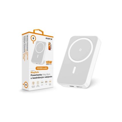 Aligator AMS04WT - batería externa con carga inalámbrica Qi y MagSafe, 10000 mAh, Power Delivery de 15 W, negra