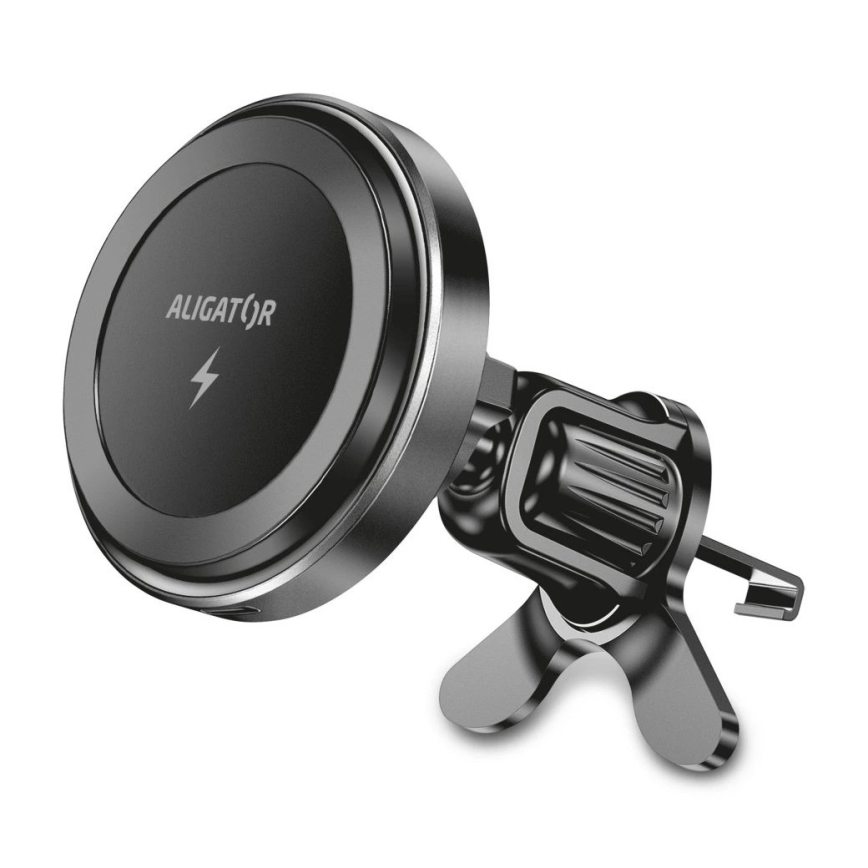 Aligator AMS05BK - Soporte magnético para teléfono de coche con carga inalámbrica Qi de 15 W y MagSafe, negro