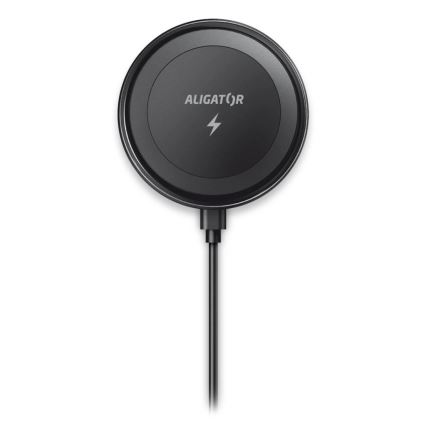 Aligator AMS05BK - Soporte magnético para teléfono de coche con carga inalámbrica Qi de 15 W y MagSafe, negro