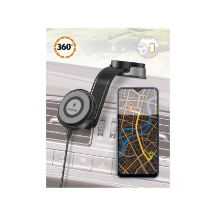 Aligator AMS07BK - Soporte de coche para teléfono con brazo flexible MagSafe, negro