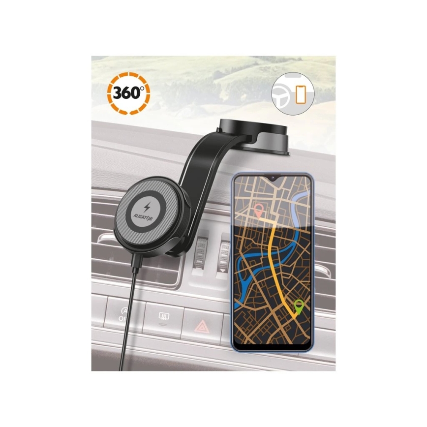 Aligator AMS07BK - Soporte de coche para teléfono con brazo flexible MagSafe, negro