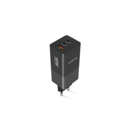Aligator CHPD0027 - Adaptador de carga rápida GaN con Power Delivery (PD) de 65 W, 2x USB-C + USB-A, negro
