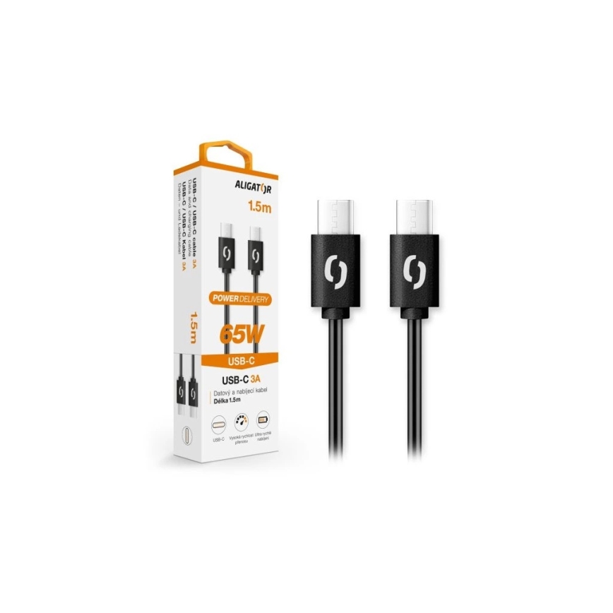 Aligator DATKP48 - cable USB-C a USB-C 65W Power Delivery 1,5m negro