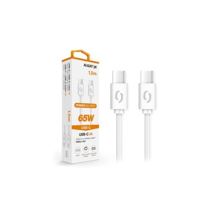Aligator DATKP49 - cable USB USB-C / USB-C con Power Delivery de 65 W, 1,5 m, blanco