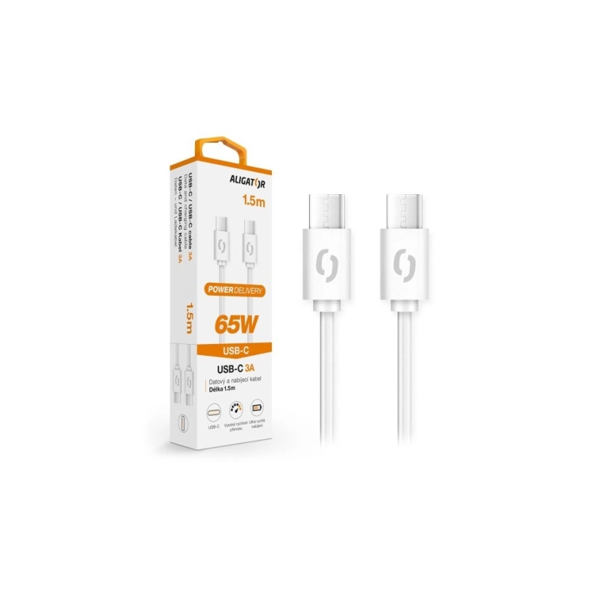Aligator DATKP49 - cable USB USB-C / USB-C con Power Delivery de 65 W, 1,5 m, blanco