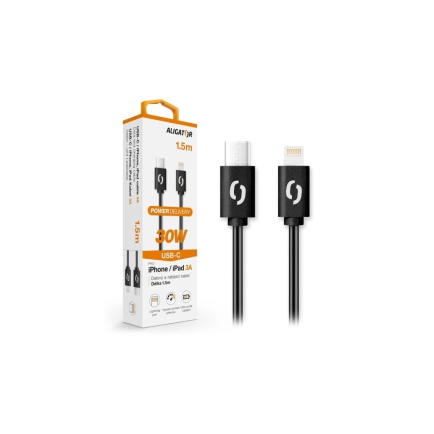 Aligator DATKP50 - cable USB USB-C/Lightning con Power Delivery de 30 W, 1,5 m, negro