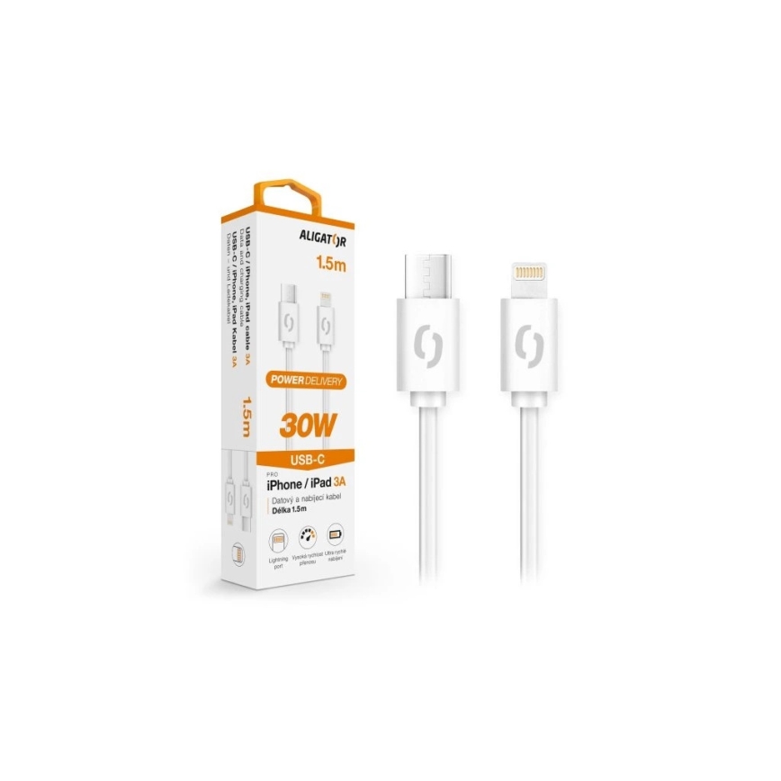 Aligator DATKP51 - Cable USB USB-C/Lightning 30 W Power Delivery 1,5 m blanco