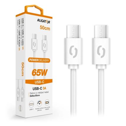 Aligator DATKP55 - Cable USB USB-C / USB-C con Power Delivery de 65 W, 0,5 m, blanco