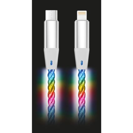 Aligator DATKP65 - Cable USB USB-C / Lightning con retroiluminación LED y carga Power Delivery de 30 W, 0,5 m