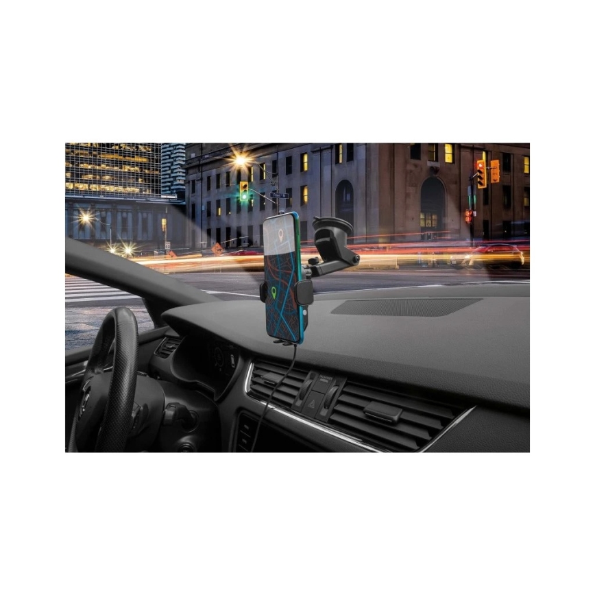 Aligator HAK2 - Soporte para teléfono de coche con cierre automático y carga inalámbrica Qi de 15 W, negro
