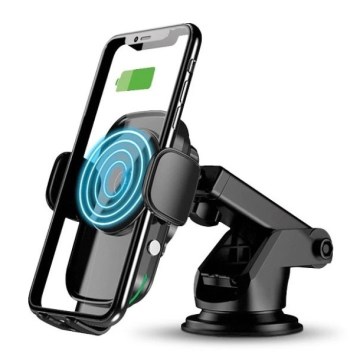 Aligator HAK2 - Soporte para teléfono de coche con cierre automático y carga inalámbrica Qi de 15 W, negro