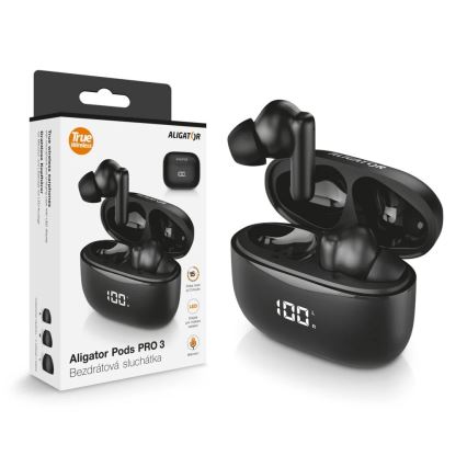 Aligator TWS06 - Auriculares inalámbricos Pods PRO 3 200 mAh + 2x 30 mAh IP30 negros