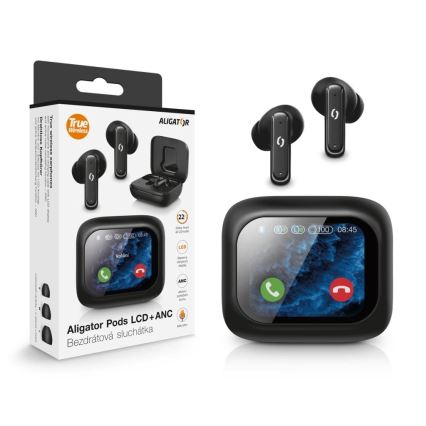 Aligator TWS07 - Auriculares inalámbricos tipo Pods con pantalla LCD y ANC (cancelación activa de ruido), 400 mAh + 2x 40 mAh, negro