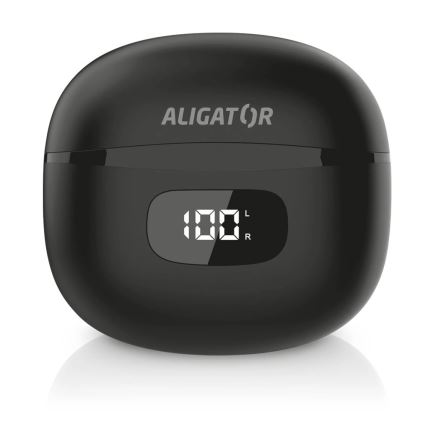 Aligator TWS08BK - Auriculares inalámbricos con ANC, batería de 200 mAh + 2x 30 mAh, IP40, color negro