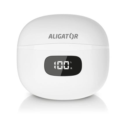 Aligator TWS08WT - Auriculares inalámbricos con cancelación activa de ruido (ANC), 200 mAh + 2 x 30 mAh, IP40, blancos