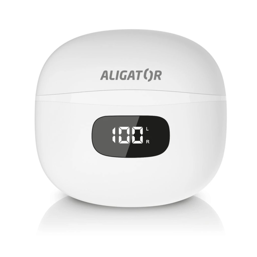 Aligator TWS08WT - Auriculares inalámbricos con cancelación activa de ruido (ANC), 200 mAh + 2 x 30 mAh, IP40, blancos
