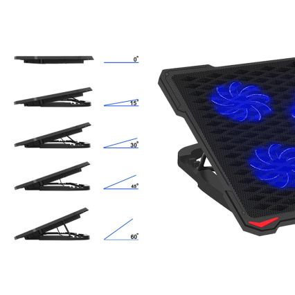 Almohadilla de refrigeración para portátil 5x ventilador 2xUSB negro