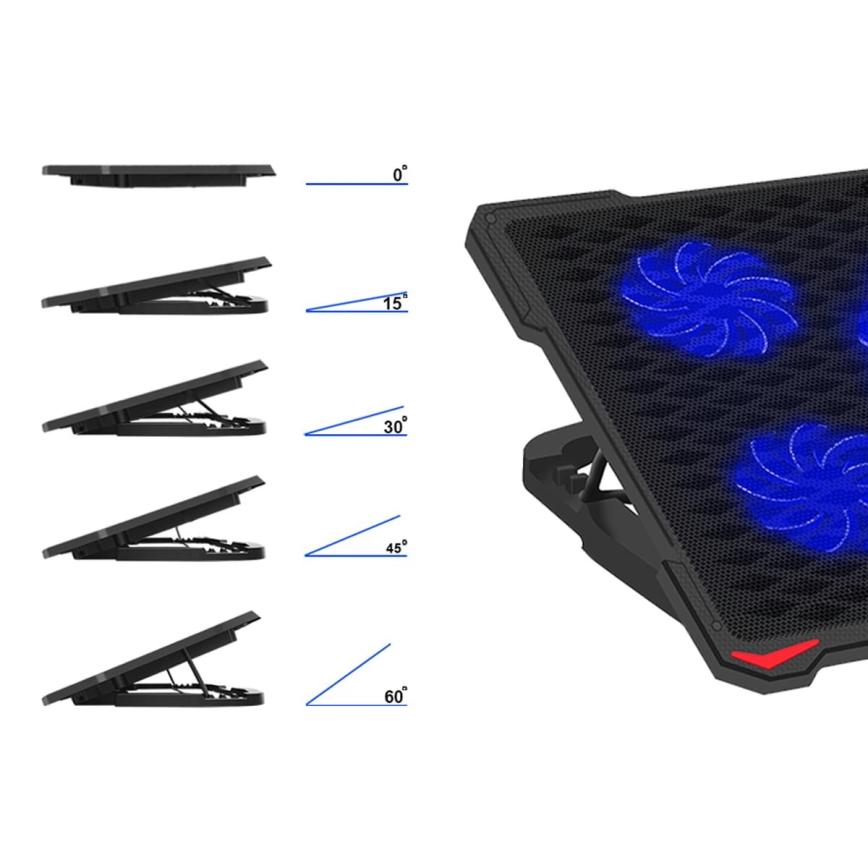 Almohadilla de refrigeración para portátil 5x ventilador 2xUSB negro