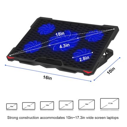 Almohadilla de refrigeración para portátil 5x ventilador 2xUSB negro