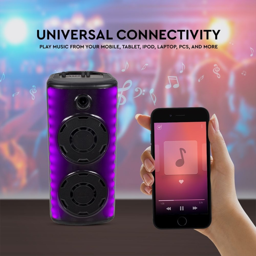 Altavoz LED RGB recargable con un micrófono 600W/2400 mAh + control remoto