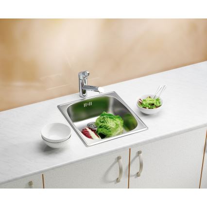 ALVEUS 1082195 - Fregadero de cocina BASIC 44x38 cm acero mate/satin, salida grande