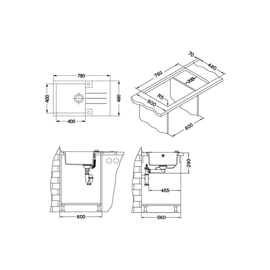 ALVEUS 1090944 - Fregadero de cocina ROCK 78x48 cm granito/blanco