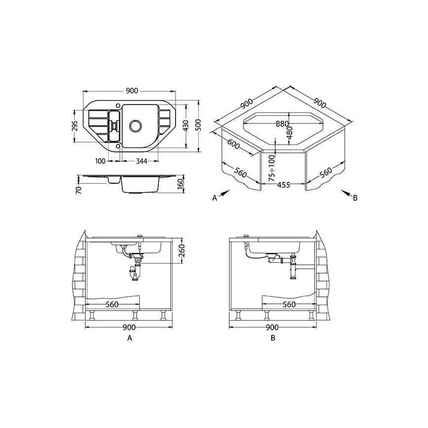 ALVEUS 1100889 - Fregadero de cocina NIAGARA 90x50 cm granito/blanco