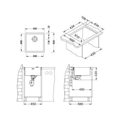 ALVEUS 1103319 - Fregadero de cocina QUADRIX 45x45 cm dorado monarca