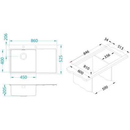 ALVEUS 1103653 - Fregadero de cocina PURE 86x52,5 cm satin, derecho