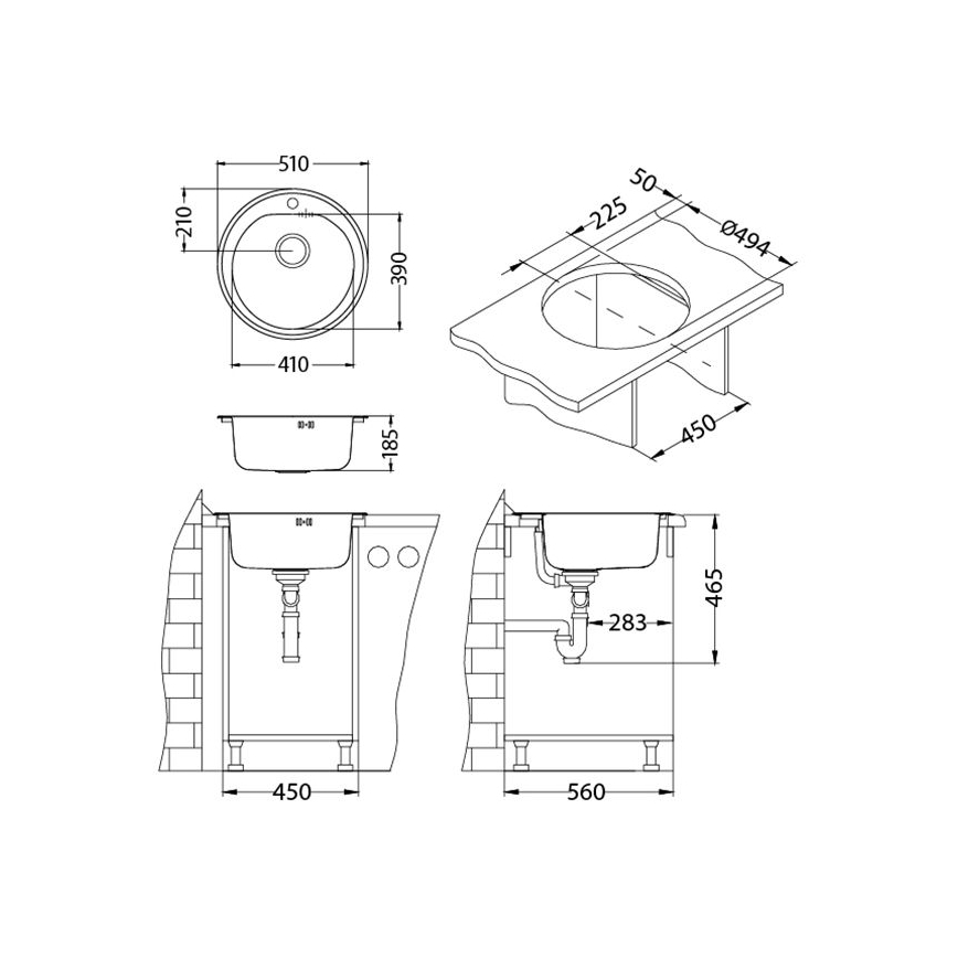 ALVEUS 1116756 - Fregadero de cocina FORM de 51 cm acero inoxidable/satinado, profundidad 18,5 cm
