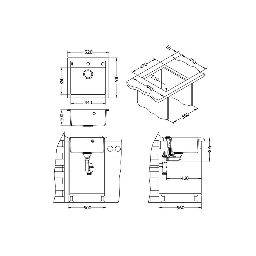 ALVEUS 1128395 - Fregadero de cocina FORMIC 52x51 cm granito/blanco