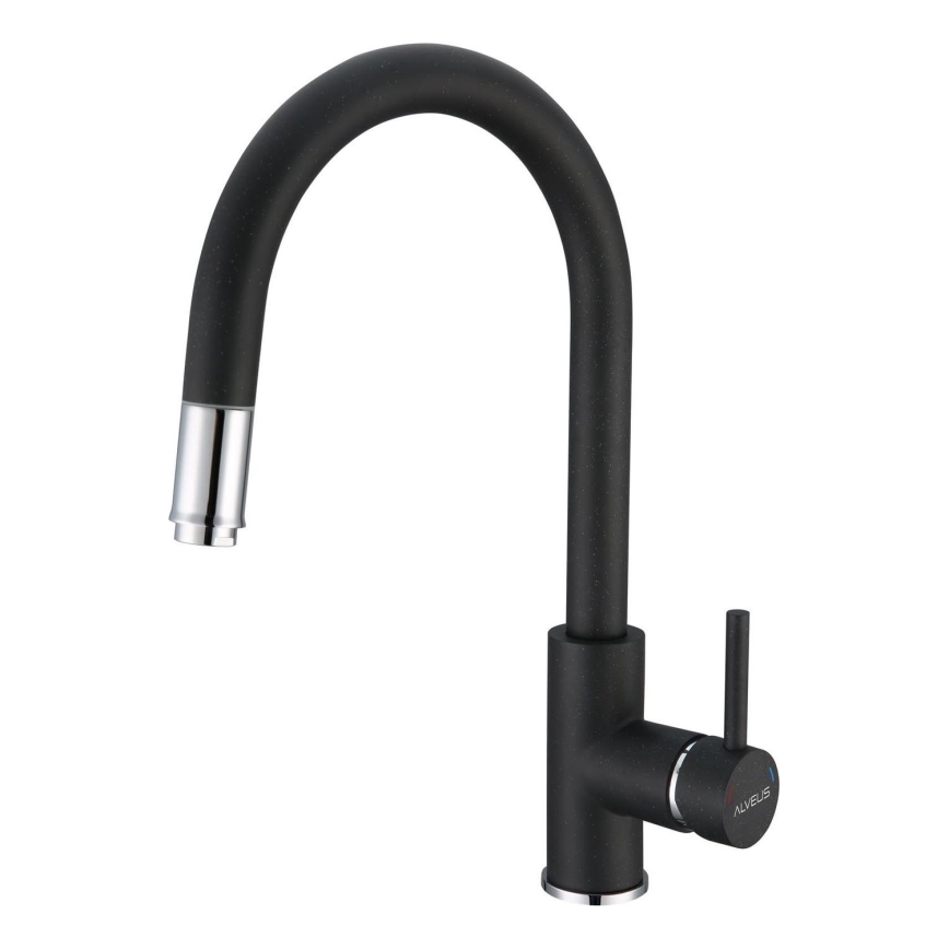 ALVEUS 1129022 - Grifo de fregadero con rociador extraíble DELOS 38 cm granito/negro