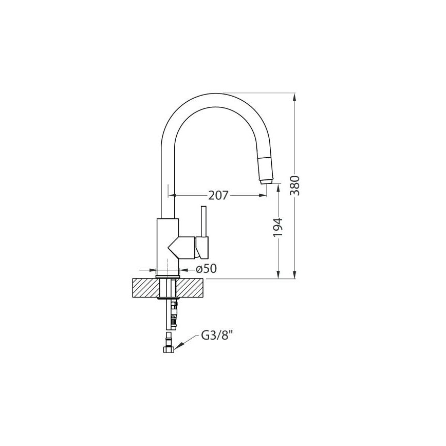 ALVEUS 1129022 - Grifo de fregadero con rociador extraíble DELOS 38 cm granito/negro