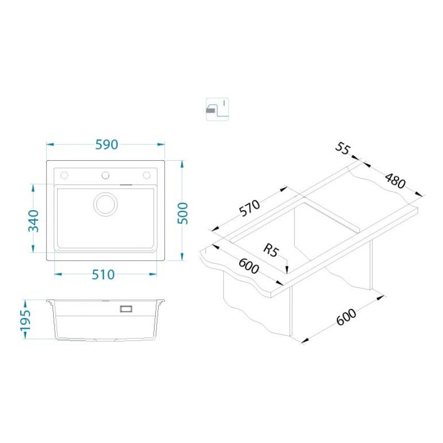 ALVEUS 1131991 - Fregadero de cocina ATROX 59x50 cm granito/blanco